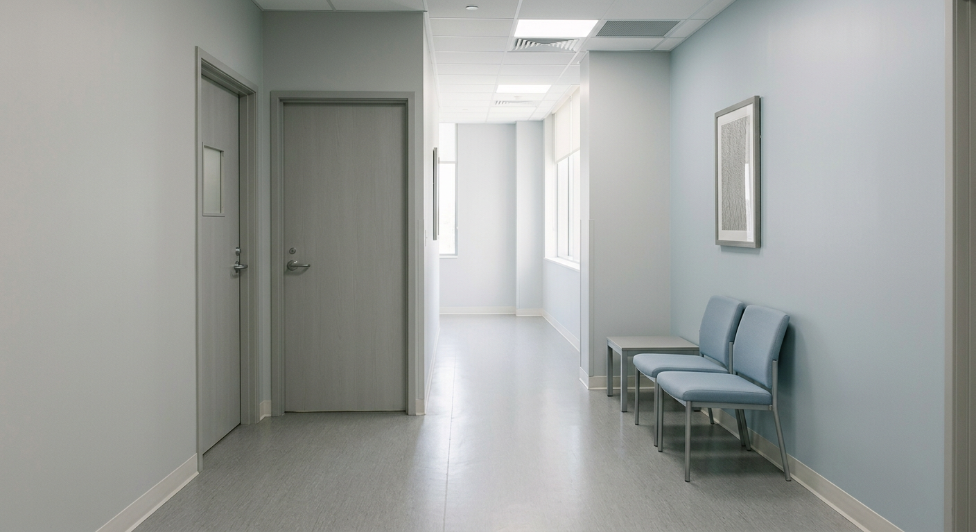 Quiet corridor and waiting area in a modern medical suite